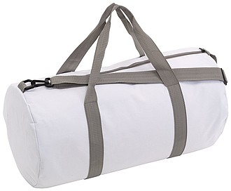 GARNET Válcovitá sportovní taška s šedými popruhy, bílá