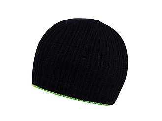 HAKARI Černá pletená čepice s barevným lemem, světle zelená