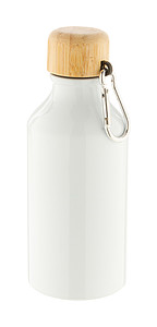 Hliníková láhev na pití, 400ml, s bambusovým víčkem, bílá