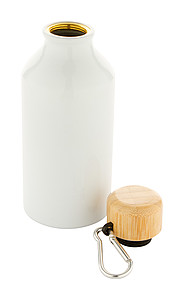 Hliníková láhev na pití, 400ml, s bambusovým víčkem, bílá