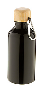 Hliníková láhev na pití, 400ml, s bambusovým víčkem, černá - reklamní předměty