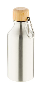 Hliníková láhev na pití, 400ml, s bambusovým víčkem, stříbrná