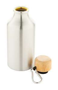 Hliníková láhev na pití, 400ml, s bambusovým víčkem, stříbrná
