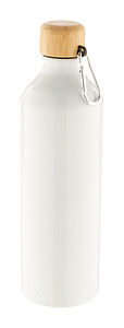 Hliníková láhev na pití, 800ml, s bambusovým víčkem, bílá