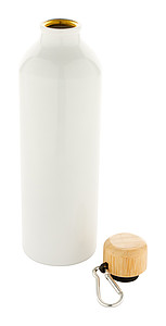 Hliníková láhev na pití, 800ml, s bambusovým víčkem, bílá