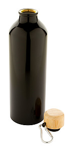Hliníková láhev na pití, 800ml, s bambusovým víčkem, černá