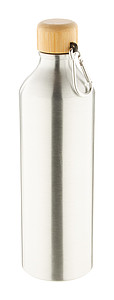 Hliníková láhev na pití, 800ml, s bambusovým víčkem, stříbrná - reklamní předměty