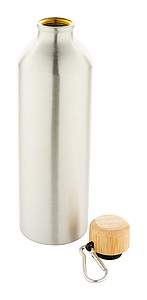 Hliníková láhev na pití, 800ml, s bambusovým víčkem, stříbrná