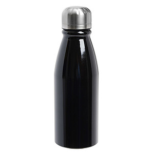 Hliníková láhev na vodu se stříbrným uzávěrem, objem 500 ml, černá - reklamní předměty