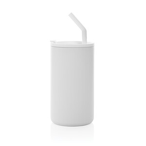 Hrnek s brčkem 800 ml z recyklované oceli s certifikací RCS, bílá