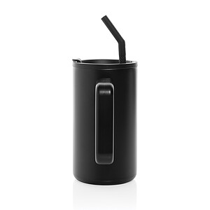 Hrnek s brčkem 800 ml z recyklované oceli s certifikací RCS, černá