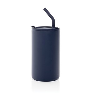 Hrnek s brčkem 800 ml z recyklované oceli s certifikací RCS, námořní modrá
