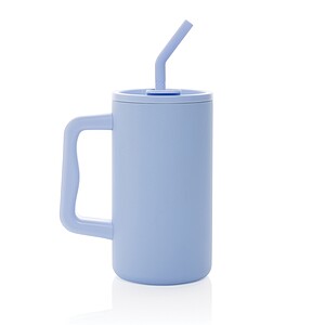 Hrnek s brčkem 800 ml z recyklované oceli s certifikací RCS, světle modrá