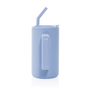 Hrnek s brčkem 800 ml z recyklované oceli s certifikací RCS, světle modrá