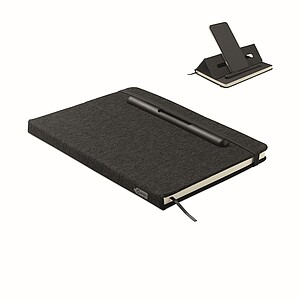 ILEMO Zápisník A5 se stojánkem na telefon s RPET deskami , černá