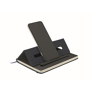 ILEMO Zápisník A5 se stojánkem na telefon s RPET deskami, tmavě námořní modrá