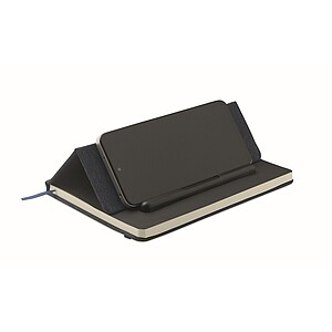 ILEMO Zápisník A5 se stojánkem na telefon s RPET deskami, tmavě námořní modrá