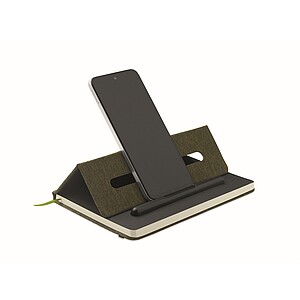 ILEMO Zápisník A5 se stojánkem na telefon s RPET deskami, tmavě zelená