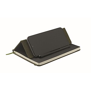 ILEMO Zápisník A5 se stojánkem na telefon s RPET deskami, tmavě zelená