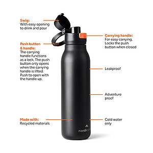 Jednostěnná láhev na vodu Nordic Drift 750 ml z RCS, černá