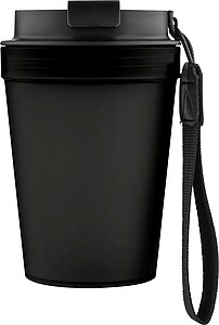 Jednostěnný cestovní hrnek se šňůrkou na zápěstí 350 ml, černá - termohrnek s vlastním potiskem