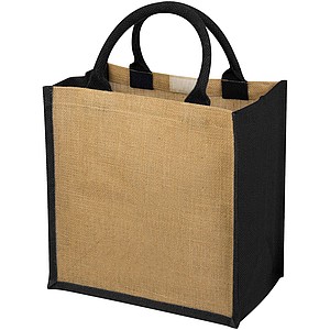 Jutová nákupní taška s bavlněnými uchy, přírodní/černá