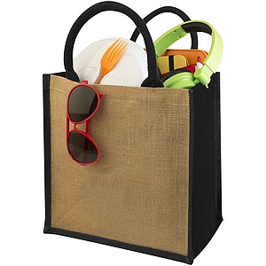 Jutová nákupní taška s bavlněnými uchy, přírodní/černá