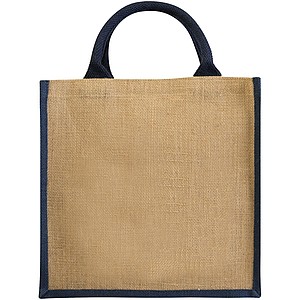 Jutová nákupní taška s bavlněnými uchy, přírodní/nám. modrá