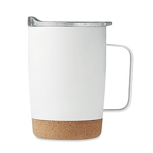 KADIR Dvoustěnný nerezový termohrnek s víčkem a korkovým dnem, 300 ml, bílá - reklamní předměty