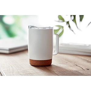 KADIR Dvoustěnný nerezový termohrnek s víčkem a korkovým dnem, 300 ml, bílá