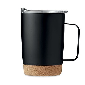 KADIR Dvoustěnný nerezový termohrnek s víčkem a korkovým dnem, 300 ml, černá