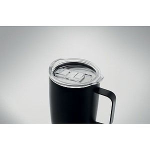 KADIR Dvoustěnný nerezový termohrnek s víčkem a korkovým dnem, 300 ml, černá