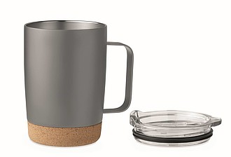 KADIR Dvoustěnný nerezový termohrnek s víčkem a korkovým dnem, 300 ml, šedá