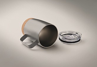 KADIR Dvoustěnný nerezový termohrnek s víčkem a korkovým dnem, 300 ml, šedá