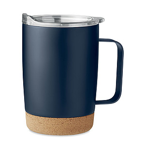 KADIR Dvoustěnný nerezový termohrnek s víčkem a korkovým dnem, 300 ml, tmavě modrá