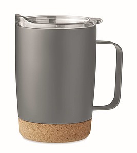 KADIR Termohrnek nerezový s víčkem a korkovým dnem, 300 ml, šedý - reklamní předměty