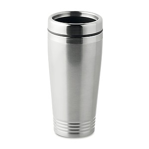 KAKADU Dvoustěnný hrnek, nerezový s plastovým víčkem, objem 400 ml, stříbrná - ekologické reklamní předměty