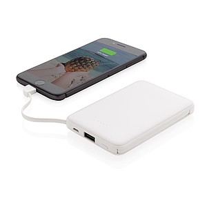 Kapesní powerbanka 5 000 mAh s integrovaným kabelem, bílá