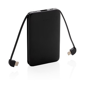 Kapesní powerbanka 5 000 mAh s integrovaným kabelem, černá - reklamní předměty