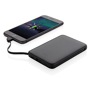 Kapesní powerbanka 5 000 mAh s integrovaným kabelem, černá