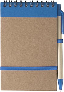 KARIOL Linkovaný poznámkový blok s kuličkovým perem a gumičkou, 70 stran, modrá