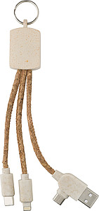 KAYO Korkový nabíjecí kabel s kroužkem na klíče - reklamní předměty