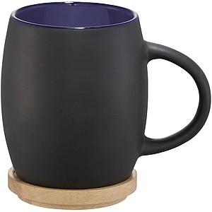 Keramický hrnek s dřevěným víčkem/táckem Hearth., černá/modrá - reklamní hrnky