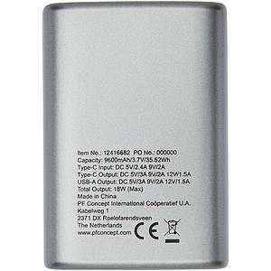 KIMBESA Powerbanka s kapacitou 9600mAh a 18W rychlonabíjením, stříbrná
