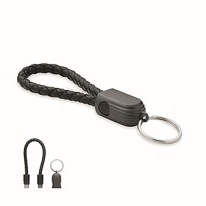 Klíčenka a kabel type-C, černá - reklamní předměty