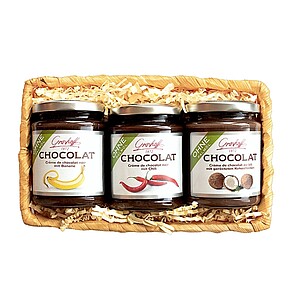 KOBATCHI Dárková sada čokoládového krému s banánem, čokoládového krému s chilli a čokoládového krému s kokosem - reklamní předměty