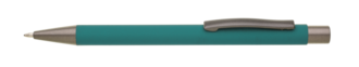 Kovová propiska s pogumovaným povrchem, tyrkysová