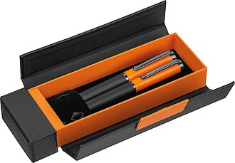 Kovová psací sada propisky a rolleru, oranžová
