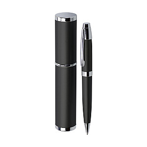 Kovové kuličkové pero s černou n., v pouzdře, černá