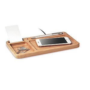 Krabička na stolní potřeby z bambusu s bezdrátovou nabíječkou